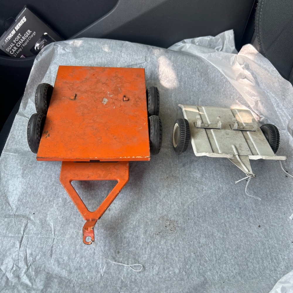 Buddy L Vintage Toy Trailer Lot Orange Flatbed White Utility Cart